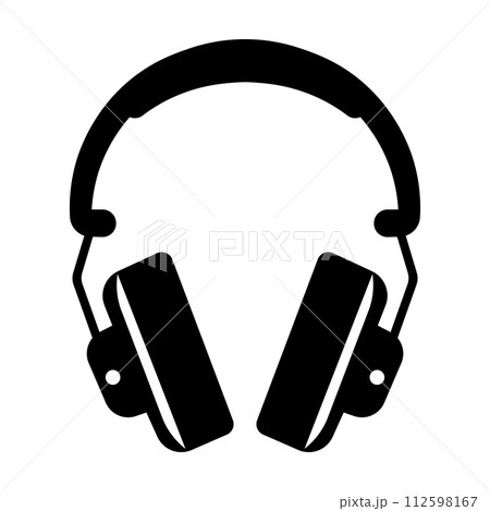 black vector headphones icon on white background 112598167