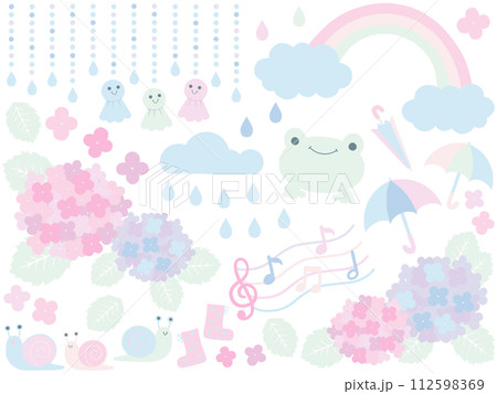 梅雨のイラスト素材 パステルカラー 単色 フラット 112598369