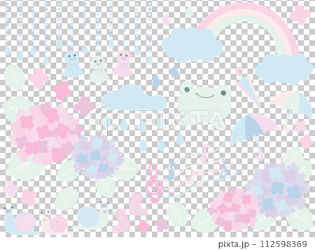 Rainy season illustration material pastel color single color flat Rainy season illustration material pastel color single color flat 112598369