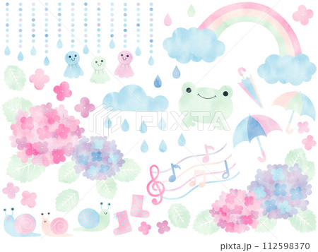 梅雨のイラスト素材 パステルカラー 水彩模様 112598370
