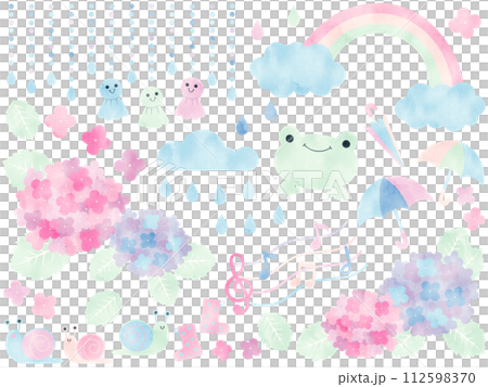 梅雨のイラスト素材 パステルカラー 水彩模様 112598370