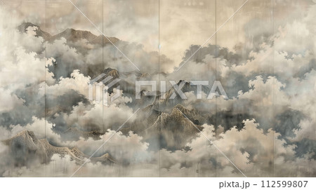 雲を描いた日本画風背景 112599807