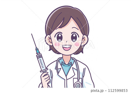 注射器を持つ白衣の女性 112599853