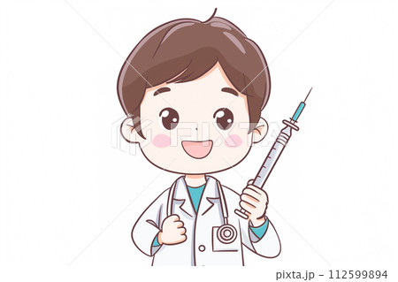 注射器を持つ笑顔の医師 112599894
