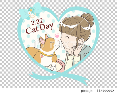 貓日框架可愛的貓和女主人 貓日框架可愛的貓和女主人 112599952