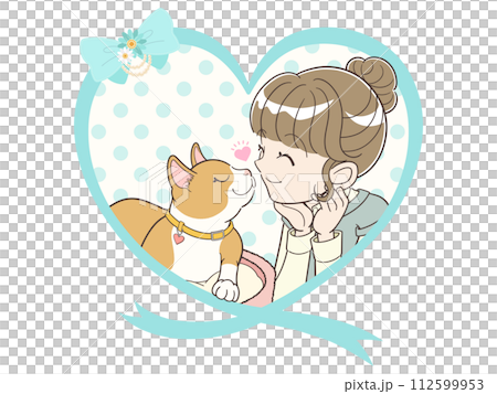 一隻可愛的貓和它的女主人的可愛心形框架[無文字] 112599953
