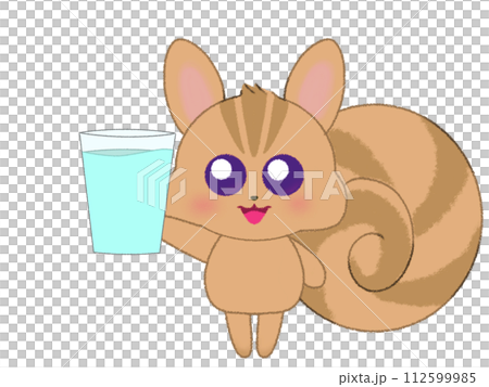コップに入った水を持っているリスのクレヨンイラスト コップに入った水を持っているリスのクレヨンイラスト 112599985