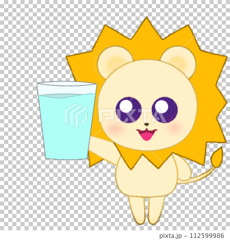 拿著一杯水的獅子的蠟筆插圖 112599986
