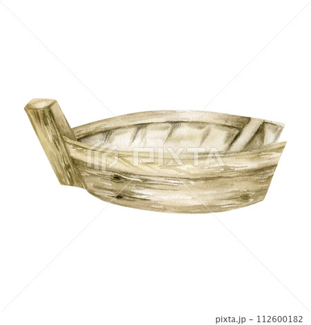 Watercolor wooden boat plate for traditional japanese food sushi for restaurant, bar, cafe, menu design. Watercolor wooden boat plate for traditional japanese food sushi for restaurant, bar, cafe, menu design. 112600182