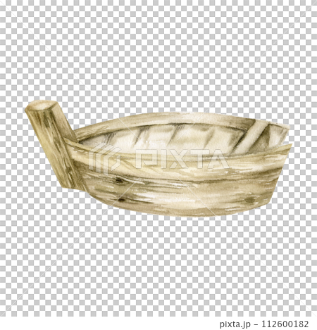 Watercolor wooden boat plate for traditional japanese food sushi for restaurant, bar, cafe, menu design. Watercolor wooden boat plate for traditional japanese food sushi for restaurant, bar, cafe, menu design. 112600182