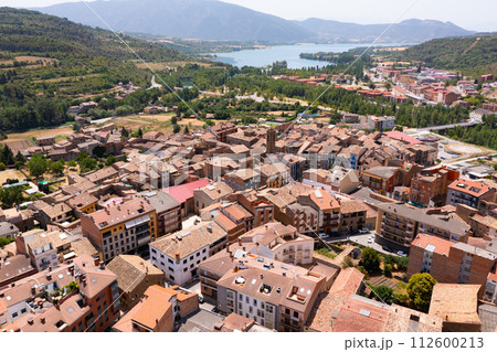 Aerial photo of city Puebla de Segur on day. Spain 112600213