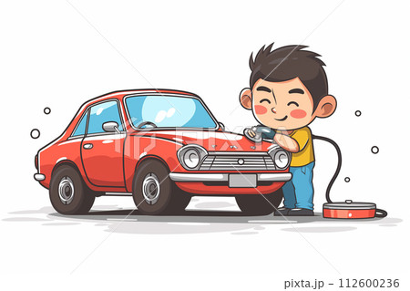 ポリッシャーで車を磨く人 112600236