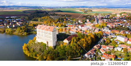 Scenic view of the medieval castle of Plumlov. City of Plumlov. Scenic view of the medieval castle of Plumlov. City of Plumlov. 112600427