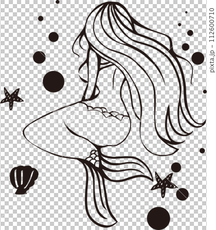 人魚のシンプル線画イラストのイラスト素材 [112600710] - PIXTA
