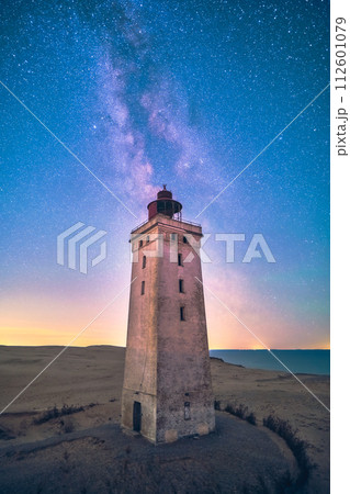 Historic Lighthouse and Milky Way in northern Denmark 112601079