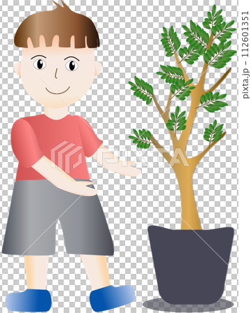 Cartoon boy taking care of trees Cartoon boy taking care of trees 112601351
