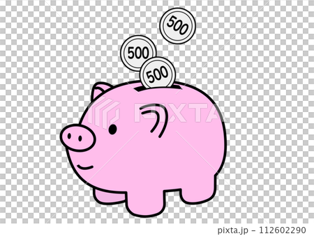 500日圓硬幣儲蓄-豬在存錢筒裡勤奮存錢的插圖 500日圓硬幣儲蓄-豬在存錢筒裡勤奮存錢的插圖 112602290