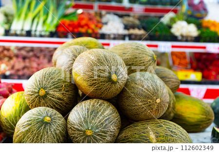Fresh melons in supermarket Fresh melons in supermarket 112602349