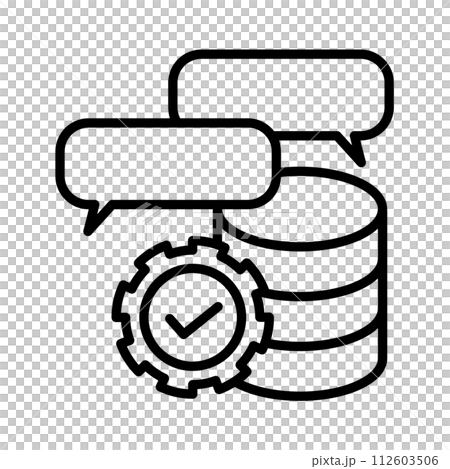 Chatbot image icon. Conversation data is accumulated. Gear is working properly. 112603506