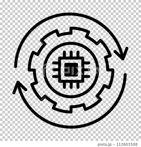 A gear icon that keeps moving with artificial intelligence. 112603508