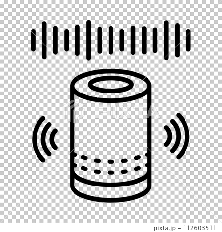 音声アシスタントのアイコン。小さなスピーカーが音声に応答しています。 112603511