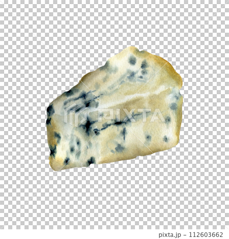 Slice of cheese isolated on transparent background. Hand drawn watercolor illustration. Art for design and creativity. 112603662