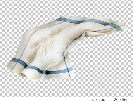 Kitchen towel watercolor illustration isot lated on transparenbackground. Hand drawn for design and creativity.  112603663