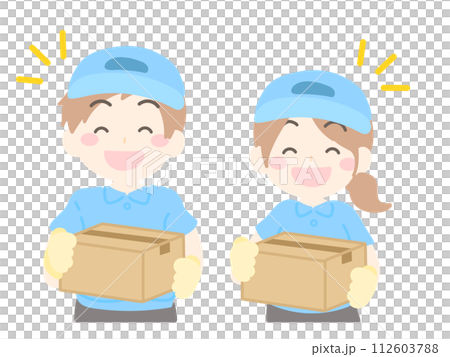ダンボールを持った配達業者の男性女性のイラスト2-2 112603788