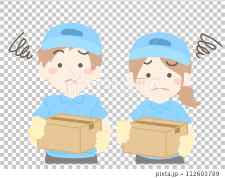 Illustration 2-3 of a delivery man and woman holding a cardboard box 112603789