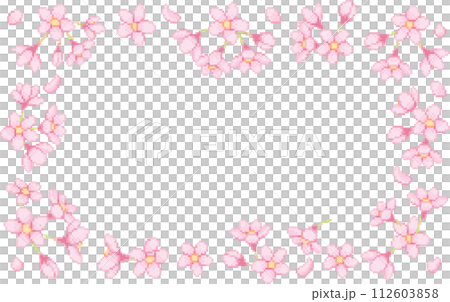 (Pixel art) Nostalgic pixel art frame with dancing cherry blossoms 112603858