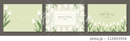 チューリップ　tulip　素材セット　フレーム　背景　ベクターイラスト　シンプル　おしゃれ 112603916