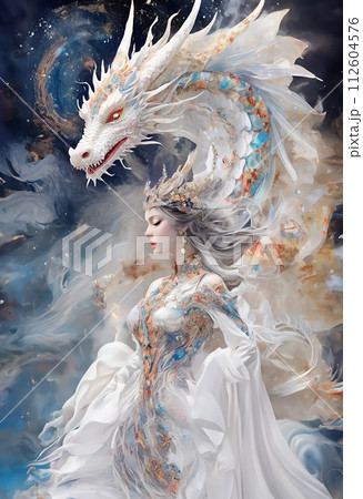白龍と龍女 瀬織津姫 の幻想的 宇宙 スピリチュアル アートの