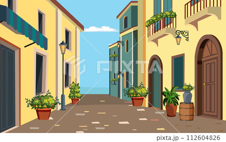 Sunny Mediterranean Alleyway Scene 112604826