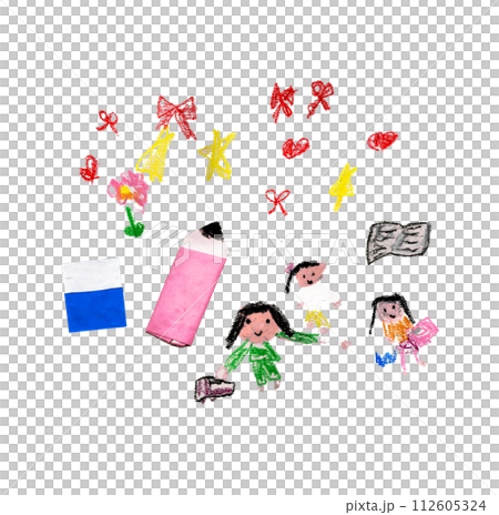 子供がクレヨンで描いたお勉強イラスト 筆記用具 子供がクレヨンで描いたお勉強イラスト 筆記用具 112605324