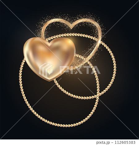 Gold heart shape medallion. Luxurious expensive jewelry. Gold heart shape medallion. Luxurious expensive jewelry. 112605383