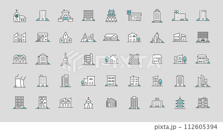 色々な建物のラインアイコンセット 色々な建物のラインアイコンセット 112605394