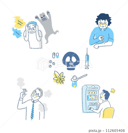 さまざまな依存症のイラスト　バリエーションセット 112605408