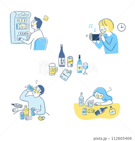 さまざまな依存症のイラスト バリエーションセット さまざまな依存症のイラスト バリエーションセット 112605409