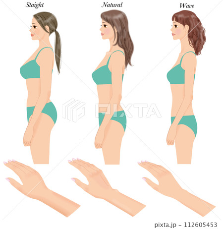 若い女性の骨格診断_横向き　手　3パターンセット 112605453
