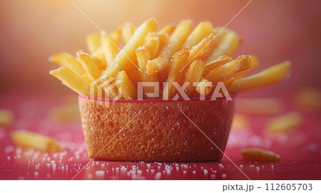 French fries or potato chips for advertisement of commercial. 112605703