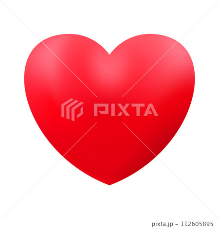 Red realistic heart icon on white background. 3d vector illustration. 112605895
