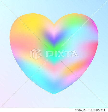 Holographic heart. Fluid liquid chrome heart shape. 3d y2k 112605901