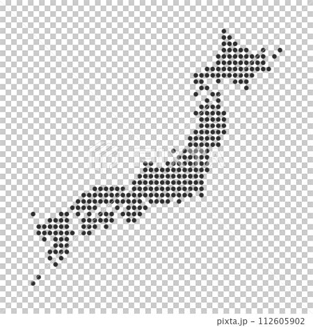 以黑色圓圈製作的簡單日本地圖 — 日本列島的輪廓圖 112605902