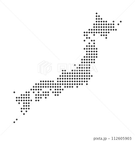 ひし形で作ったシンプルな日本地図 - 白い背景に黒い色の日本列島のシルエットのマップ ひし形で作ったシンプルな日本地図 - 白い背景に黒い色の日本列島のシルエットのマップ 112605903