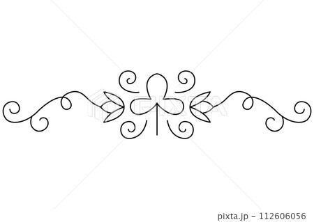 Flourish calligraphic design element. Page decoration symbol to embellish your layout. Linear of vintage swirl Flourish calligraphic design element. Page decoration symbol to embellish your layout. Linear of vintage swirl 112606056