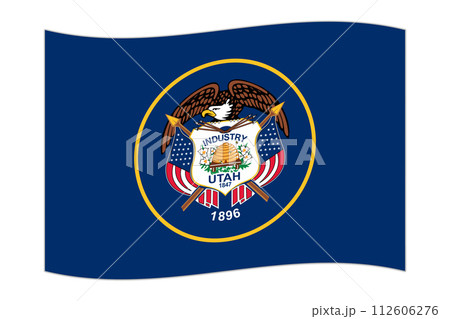 Waving flag of the Utah state. Vector illustration. 112606276