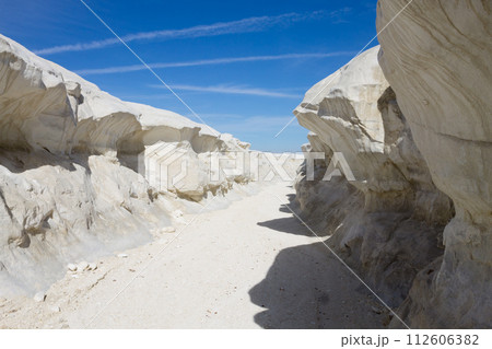 Jylshy canyon view, Mangystau region, Kazakhstan. Chalk reserve 112606382