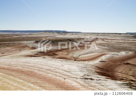Kyzylkup area landscape, Mangystau desert. Rock strata formations 112606408