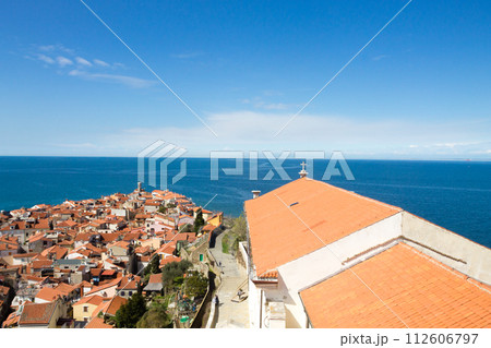 Piran medieval town aerial view, Slovenia Piran medieval town aerial view, Slovenia 112606797