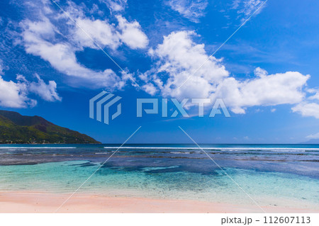 Mahe island, Seychelles. Landscape of Beau Vallon beach 112607113